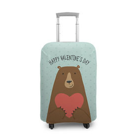 Чехол для чемодана 3D с принтом Медведь с сердцем в Кировске, 86% полиэфир, 14% спандекс | двустороннее нанесение принта, прорези для ручек и колес | 14 февраля | bears | love | love you | валентин | влюбленные | день святого валентина | лав | любовь | медведб | медведи | мишки | подарок девушке | подарок парню