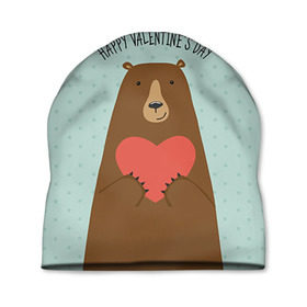 Шапка 3D с принтом Медведь с сердцем в Кировске, 100% полиэстер | универсальный размер, печать по всей поверхности изделия | 14 февраля | bears | love | love you | валентин | влюбленные | день святого валентина | лав | любовь | медведб | медведи | мишки | подарок девушке | подарок парню
