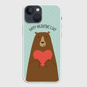 Чехол для iPhone 13 mini с принтом Медведь с сердцем в Кировске,  |  | 14 февраля | bears | love | love you | валентин | влюбленные | день святого валентина | лав | любовь | медведб | медведи | мишки | подарок девушке | подарок парню