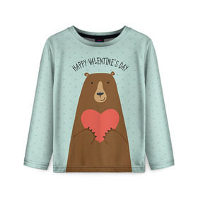 Детский лонгслив 3D с принтом Медведь с сердцем в Кировске, 100% полиэстер | длинные рукава, круглый вырез горловины, полуприлегающий силуэт
 | 14 февраля | bears | love | love you | валентин | влюбленные | день святого валентина | лав | любовь | медведб | медведи | мишки | подарок девушке | подарок парню