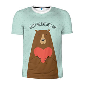Мужская футболка 3D спортивная с принтом Медведь с сердцем в Кировске, 100% полиэстер с улучшенными характеристиками | приталенный силуэт, круглая горловина, широкие плечи, сужается к линии бедра | 14 февраля | bears | love | love you | валентин | влюбленные | день святого валентина | лав | любовь | медведб | медведи | мишки | подарок девушке | подарок парню