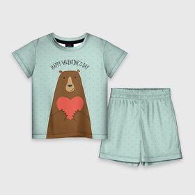 Детский костюм с шортами 3D с принтом Медведь с сердцем в Кировске,  |  | 14 февраля | bears | love | love you | валентин | влюбленные | день святого валентина | лав | любовь | медведб | медведи | мишки | подарок девушке | подарок парню