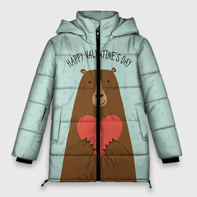 Женская зимняя куртка 3D с принтом Медведь с сердцем в Кировске, верх — 100% полиэстер; подкладка — 100% полиэстер; утеплитель — 100% полиэстер | длина ниже бедра, силуэт Оверсайз. Есть воротник-стойка, отстегивающийся капюшон и ветрозащитная планка. 

Боковые карманы с листочкой на кнопках и внутренний карман на молнии | 14 февраля | bears | love | love you | валентин | влюбленные | день святого валентина | лав | любовь | медведб | медведи | мишки | подарок девушке | подарок парню