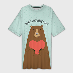 Платье-футболка 3D с принтом Медведь с сердцем в Кировске,  |  | 14 февраля | bears | love | love you | валентин | влюбленные | день святого валентина | лав | любовь | медведб | медведи | мишки | подарок девушке | подарок парню