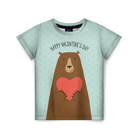 Детская футболка 3D с принтом Медведь с сердцем в Кировске, 100% гипоаллергенный полиэфир | прямой крой, круглый вырез горловины, длина до линии бедер, чуть спущенное плечо, ткань немного тянется | 14 февраля | bears | love | love you | валентин | влюбленные | день святого валентина | лав | любовь | медведб | медведи | мишки | подарок девушке | подарок парню