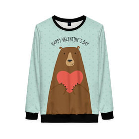 Женский свитшот 3D с принтом Медведь с сердцем в Кировске, 100% полиэстер с мягким внутренним слоем | круглый вырез горловины, мягкая резинка на манжетах и поясе, свободная посадка по фигуре | 14 февраля | bears | love | love you | валентин | влюбленные | день святого валентина | лав | любовь | медведб | медведи | мишки | подарок девушке | подарок парню