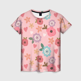 Женская футболка 3D с принтом Цветник в Кировске, 100% полиэфир ( синтетическое хлопкоподобное полотно) | прямой крой, круглый вырез горловины, длина до линии бедер | природа | ромашки | тульпаны | цветы