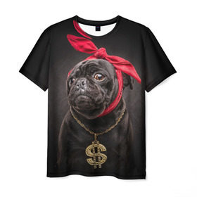 Мужская футболка 3D с принтом Мопс в Кировске, 100% полиэфир | прямой крой, круглый вырез горловины, длина до линии бедер | доллар | животное | золото | мопс | порода | собака