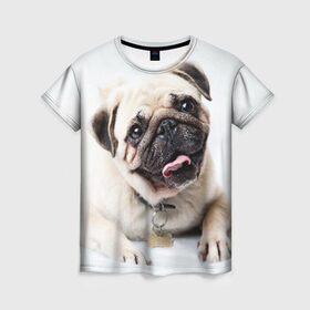 Женская футболка 3D с принтом Мопс в Кировске, 100% полиэфир ( синтетическое хлопкоподобное полотно) | прямой крой, круглый вырез горловины, длина до линии бедер | животное | мопс | порода | собака