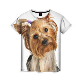 Женская футболка 3D с принтом Йоркширский терьер в Кировске, 100% полиэфир ( синтетическое хлопкоподобное полотно) | прямой крой, круглый вырез горловины, длина до линии бедер | животное | йоркширский терьер | порода | собака