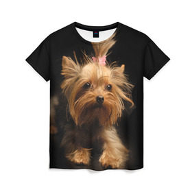 Женская футболка 3D с принтом Йоркширский терьер в Кировске, 100% полиэфир ( синтетическое хлопкоподобное полотно) | прямой крой, круглый вырез горловины, длина до линии бедер | животное | йоркширский терьер | порода | собака