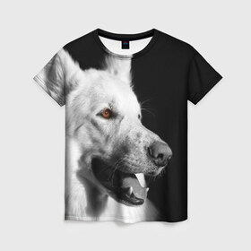Женская футболка 3D с принтом Белая овчарка в Кировске, 100% полиэфир ( синтетическое хлопкоподобное полотно) | прямой крой, круглый вырез горловины, длина до линии бедер | белая овчарка | животное | порода | собака