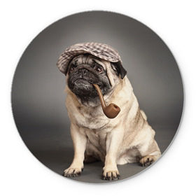 Коврик круглый с принтом Мопс в кепке в Кировске, резина и полиэстер | круглая форма, изображение наносится на всю лицевую часть | животное | мопс | порода | собака