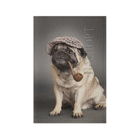 Обложка для паспорта матовая кожа с принтом Мопс в кепке в Кировске, натуральная матовая кожа | размер 19,3 х 13,7 см; прозрачные пластиковые крепления | животное | мопс | порода | собака