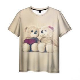 Мужская футболка 3D с принтом Love teddy bears в Кировске, 100% полиэфир | прямой крой, круглый вырез горловины, длина до линии бедер | Тематика изображения на принте: 14 февраля | bears | teddy | валентин | день святого валентина | игрушки | медведи | милый | мимими | мишка | мишки | подарки | подарок | подарок девушке | подарок парню | тедди