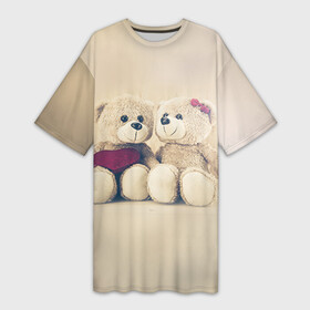 Платье-футболка 3D с принтом Love teddy bears в Кировске,  |  | Тематика изображения на принте: 14 февраля | bears | teddy | валентин | день святого валентина | игрушки | медведи | милый | мимими | мишка | мишки | подарки | подарок | подарок девушке | подарок парню | тедди