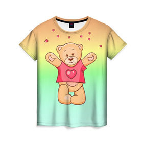 Женская футболка 3D с принтом Funny Bear в Кировске, 100% полиэфир ( синтетическое хлопкоподобное полотно) | прямой крой, круглый вырез горловины, длина до линии бедер | 14 февраля | bears | teddy | валентин | день святого валентина | игрушки | медведи | милый | мимими | мишка | мишки | подарки | подарок | подарок девушке | подарок парню | тедди