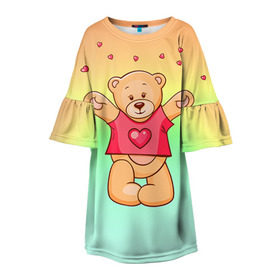 Детское платье 3D с принтом Funny Bear в Кировске, 100% полиэстер | прямой силуэт, чуть расширенный к низу. Круглая горловина, на рукавах — воланы | Тематика изображения на принте: 14 февраля | bears | teddy | валентин | день святого валентина | игрушки | медведи | милый | мимими | мишка | мишки | подарки | подарок | подарок девушке | подарок парню | тедди