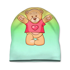 Шапка 3D с принтом Funny Bear в Кировске, 100% полиэстер | универсальный размер, печать по всей поверхности изделия | 14 февраля | bears | teddy | валентин | день святого валентина | игрушки | медведи | милый | мимими | мишка | мишки | подарки | подарок | подарок девушке | подарок парню | тедди