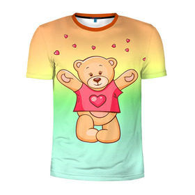 Мужская футболка 3D спортивная с принтом Funny Bear в Кировске, 100% полиэстер с улучшенными характеристиками | приталенный силуэт, круглая горловина, широкие плечи, сужается к линии бедра | 14 февраля | bears | teddy | валентин | день святого валентина | игрушки | медведи | милый | мимими | мишка | мишки | подарки | подарок | подарок девушке | подарок парню | тедди