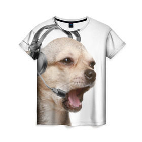 Женская футболка 3D с принтом Чихуахуа в Кировске, 100% полиэфир ( синтетическое хлопкоподобное полотно) | прямой крой, круглый вырез горловины, длина до линии бедер | животное | порода | собака | чихуахуа