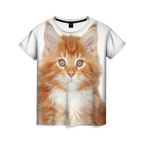 Женская футболка 3D с принтом Рыжий котенок в Кировске, 100% полиэфир ( синтетическое хлопкоподобное полотно) | прямой крой, круглый вырез горловины, длина до линии бедер | животное | порода | рыжий котенок