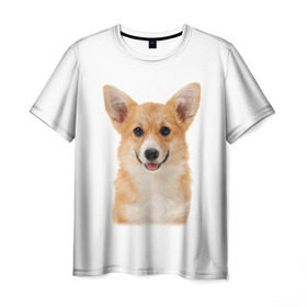Мужская футболка 3D с принтом Пемброк-вельш-корги в Кировске, 100% полиэфир | прямой крой, круглый вырез горловины, длина до линии бедер | животное | пемброк вельш корги | порода | собака