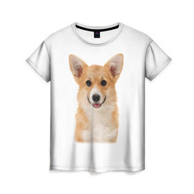 Женская футболка 3D с принтом Пемброк-вельш-корги в Кировске, 100% полиэфир ( синтетическое хлопкоподобное полотно) | прямой крой, круглый вырез горловины, длина до линии бедер | животное | пемброк вельш корги | порода | собака