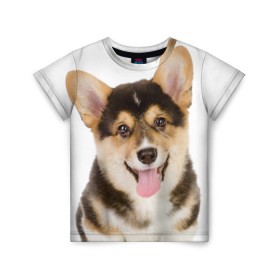 Детская футболка 3D с принтом Пемброк-вельш-корги в Кировске, 100% гипоаллергенный полиэфир | прямой крой, круглый вырез горловины, длина до линии бедер, чуть спущенное плечо, ткань немного тянется | животное | пемброк вельш корги | порода | собака