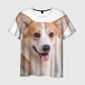 Мужская футболка 3D с принтом Пемброк-вельш-корги в Кировске, 100% полиэфир | прямой крой, круглый вырез горловины, длина до линии бедер | Тематика изображения на принте: животное | пемброк вельш корги | порода | собака