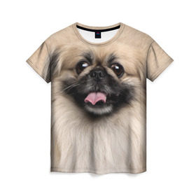 Женская футболка 3D с принтом Пекинес в Кировске, 100% полиэфир ( синтетическое хлопкоподобное полотно) | прямой крой, круглый вырез горловины, длина до линии бедер | животное | пекинес | порода | собака