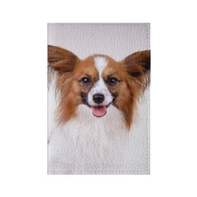 Обложка для паспорта матовая кожа с принтом Папийон в Кировске, натуральная матовая кожа | размер 19,3 х 13,7 см; прозрачные пластиковые крепления | Тематика изображения на принте: животное | папийон | порода | собака