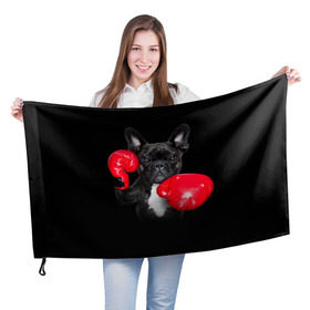 Флаг 3D с принтом Французский бульдог в Кировске, 100% полиэстер | плотность ткани — 95 г/м2, размер — 67 х 109 см. Принт наносится с одной стороны | бокс | перчатки | собака | французский бульдог