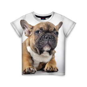 Детская футболка 3D с принтом Французский бульдог в Кировске, 100% гипоаллергенный полиэфир | прямой крой, круглый вырез горловины, длина до линии бедер, чуть спущенное плечо, ткань немного тянется | Тематика изображения на принте: животное | порода | собака | французский бульдог