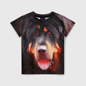 Детская футболка 3D с принтом Тибетский мастиф в Кировске, 100% гипоаллергенный полиэфир | прямой крой, круглый вырез горловины, длина до линии бедер, чуть спущенное плечо, ткань немного тянется | Тематика изображения на принте: животное | порода | собака