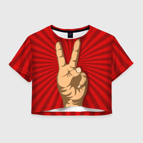 Женская футболка 3D укороченная с принтом Всё Peace DATA в Кировске, 100% полиэстер | круглая горловина, длина футболки до линии талии, рукава с отворотами | good | ok | жест | настроение | окей | отлично | рука | хорошо