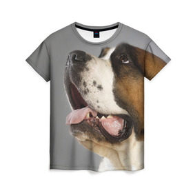 Женская футболка 3D с принтом Сенбернар в Кировске, 100% полиэфир ( синтетическое хлопкоподобное полотно) | прямой крой, круглый вырез горловины, длина до линии бедер | животное | порода | сенбернар | собака