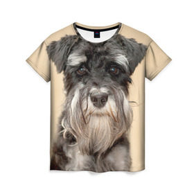 Женская футболка 3D с принтом Цвергшнауцер в Кировске, 100% полиэфир ( синтетическое хлопкоподобное полотно) | прямой крой, круглый вырез горловины, длина до линии бедер | животное | порода | собака | цвергшнауцер