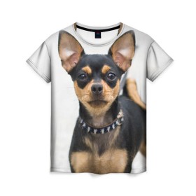 Женская футболка 3D с принтом Чихуахуа в Кировске, 100% полиэфир ( синтетическое хлопкоподобное полотно) | прямой крой, круглый вырез горловины, длина до линии бедер | животное | порода | собака | чихуахуа