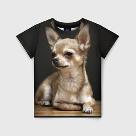 Детская футболка 3D с принтом Чихуахуа в Кировске, 100% гипоаллергенный полиэфир | прямой крой, круглый вырез горловины, длина до линии бедер, чуть спущенное плечо, ткань немного тянется | животное | порода | собака | чихуахуа