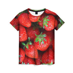 Женская футболка 3D с принтом Клубничная в Кировске, 100% полиэфир ( синтетическое хлопкоподобное полотно) | прямой крой, круглый вырез горловины, длина до линии бедер | strawberry | vegan | vegetarian | веган | вегетарианство | йога | клубника | фитнес