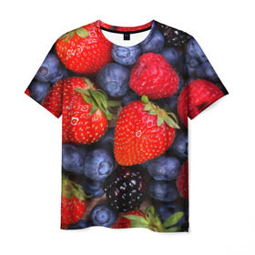 Мужская футболка 3D с принтом Berries в Кировске, 100% полиэфир | прямой крой, круглый вырез горловины, длина до линии бедер | strawberry | vegan | vegetarian | веган | вегетарианство | земляника | йога | клубника | фитнес | черника | ягода