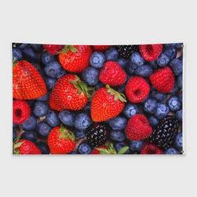 Флаг-баннер с принтом Berries в Кировске, 100% полиэстер | размер 67 х 109 см, плотность ткани — 95 г/м2; по краям флага есть четыре люверса для крепления | strawberry | vegan | vegetarian | веган | вегетарианство | земляника | йога | клубника | фитнес | черника | ягода