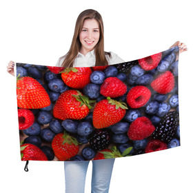 Флаг 3D с принтом Berries в Кировске, 100% полиэстер | плотность ткани — 95 г/м2, размер — 67 х 109 см. Принт наносится с одной стороны | strawberry | vegan | vegetarian | веган | вегетарианство | земляника | йога | клубника | фитнес | черника | ягода
