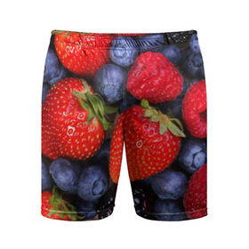 Мужские шорты 3D спортивные с принтом Berries в Кировске,  |  | strawberry | vegan | vegetarian | веган | вегетарианство | земляника | йога | клубника | фитнес | черника | ягода