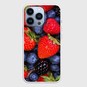 Чехол для iPhone 13 Pro с принтом Berries в Кировске,  |  | strawberry | vegan | vegetarian | веган | вегетарианство | земляника | йога | клубника | фитнес | черника | ягода