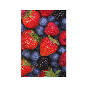 Обложка для паспорта матовая кожа с принтом Berries в Кировске, натуральная матовая кожа | размер 19,3 х 13,7 см; прозрачные пластиковые крепления | strawberry | vegan | vegetarian | веган | вегетарианство | земляника | йога | клубника | фитнес | черника | ягода