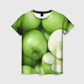 Женская футболка 3D с принтом Яблочная в Кировске, 100% полиэфир ( синтетическое хлопкоподобное полотно) | прямой крой, круглый вырез горловины, длина до линии бедер | вегетарианство | яблоко