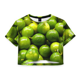 Женская футболка 3D укороченная с принтом Лаймовая в Кировске, 100% полиэстер | круглая горловина, длина футболки до линии талии, рукава с отворотами | vegan | vegetarian | будизм | веган | вегетарианство | йога | лайм | сыроедение | фитнес