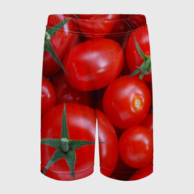 Детские спортивные шорты 3D с принтом Томатная в Кировске,  100% полиэстер
 | пояс оформлен широкой мягкой резинкой, ткань тянется
 | tomato | vegan | vegetarian | будизм | веган | вегетарианство | йога | помидор | сыроедение | томат | фитнес | ягода